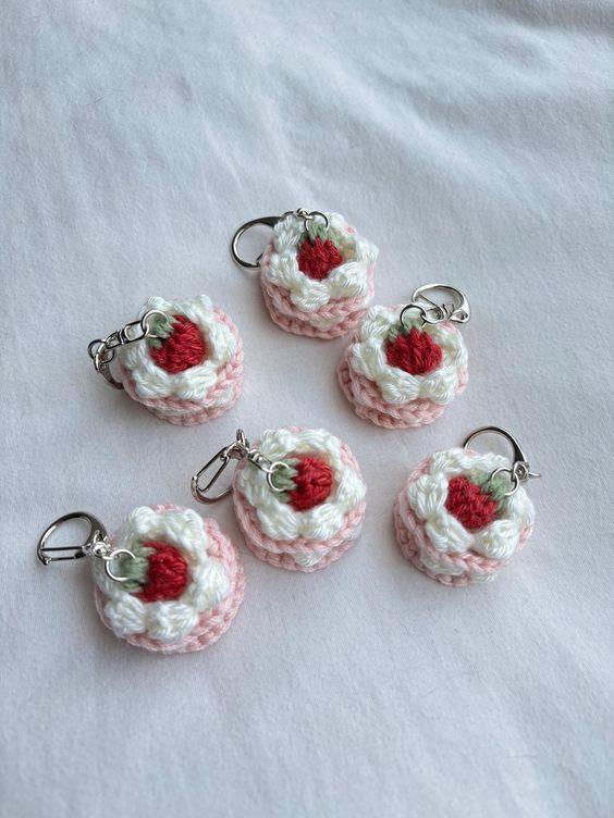 Handmade Crochet Cake Keychains