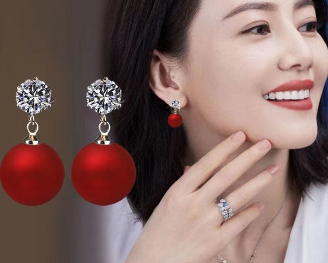 Elegant Red Ball Drop Earrings