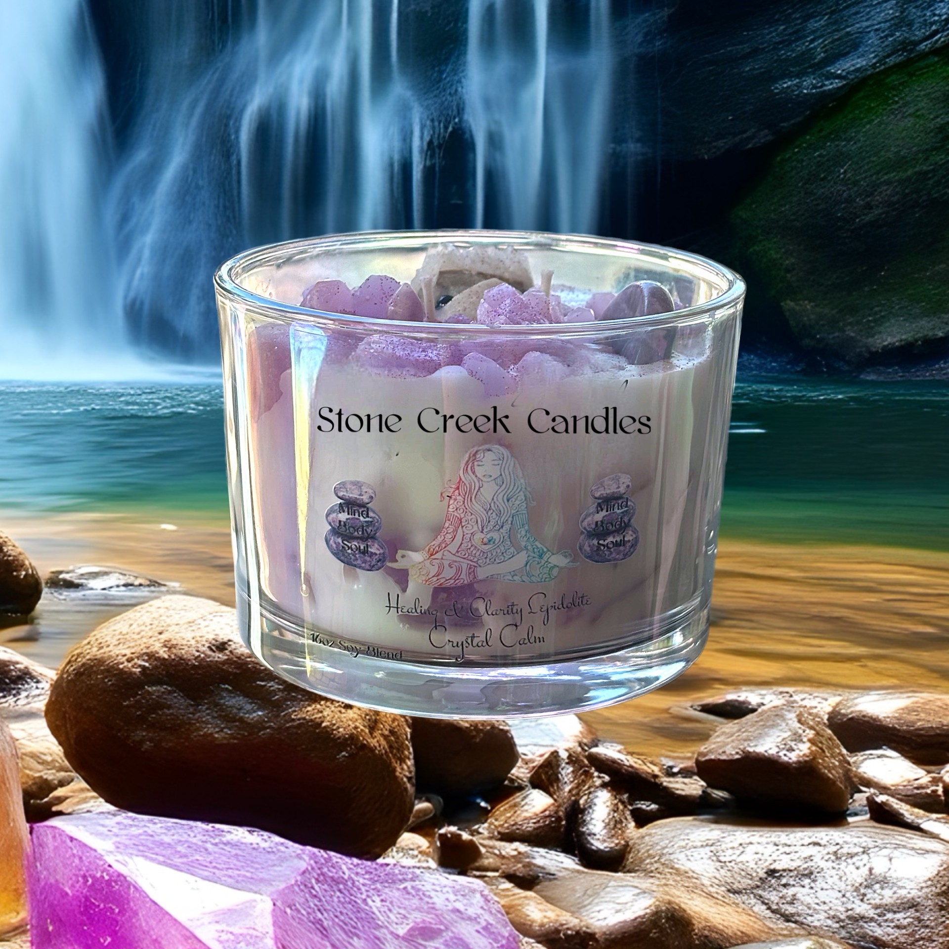 16oz Crystal Calm Lepidolite Candle