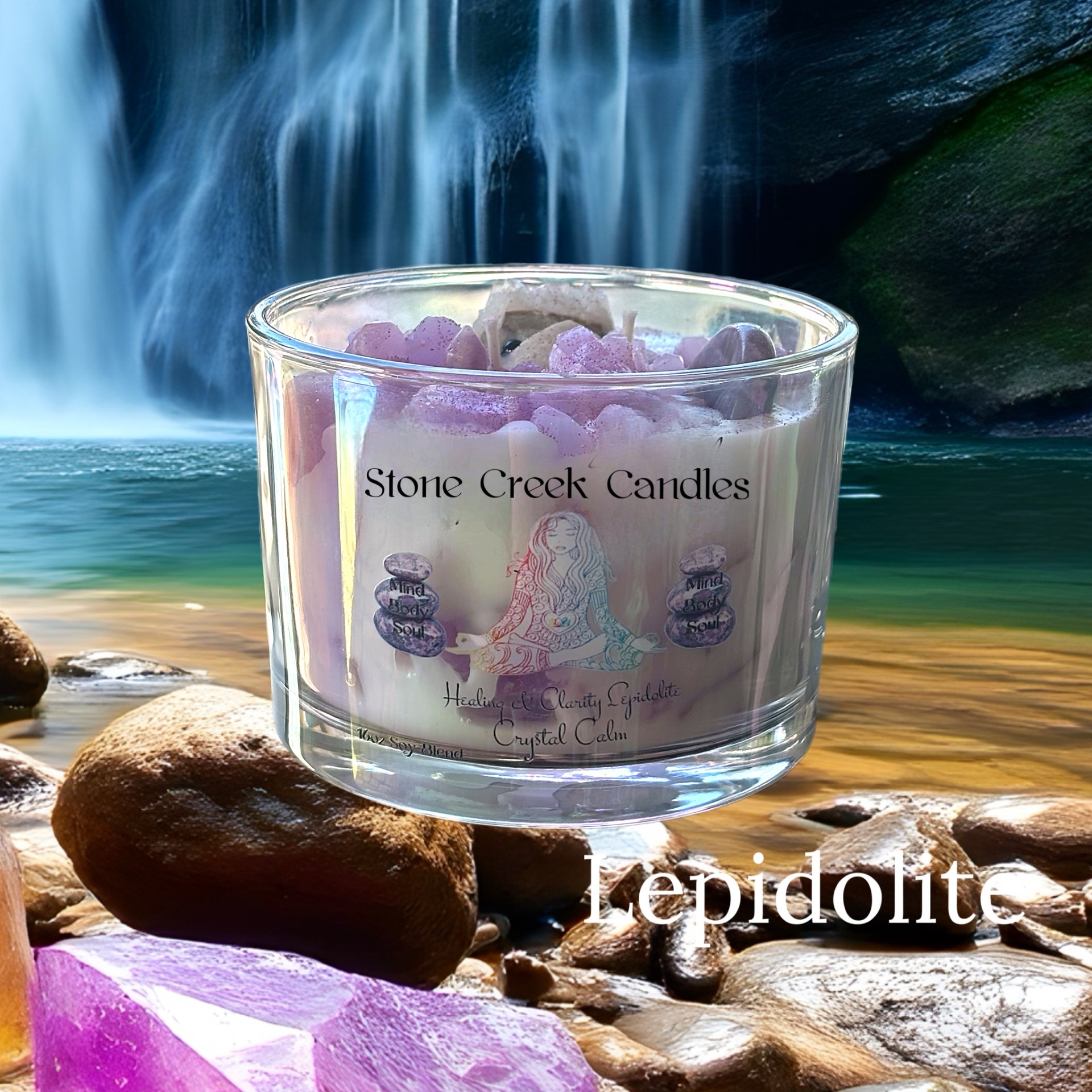 16oz Crystal Calm Lepidolite Candle