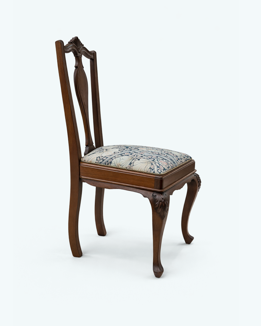 Carved Vintage Chair, Early 20th Century, with William Morris Upholstery