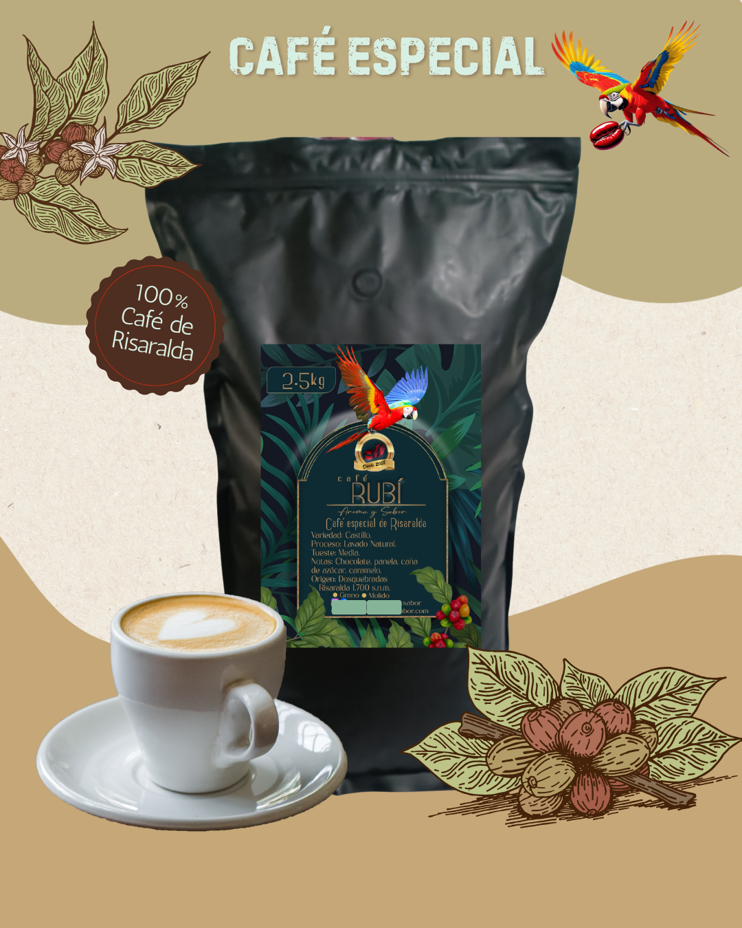 Café especial en granos 2.5 Kg.