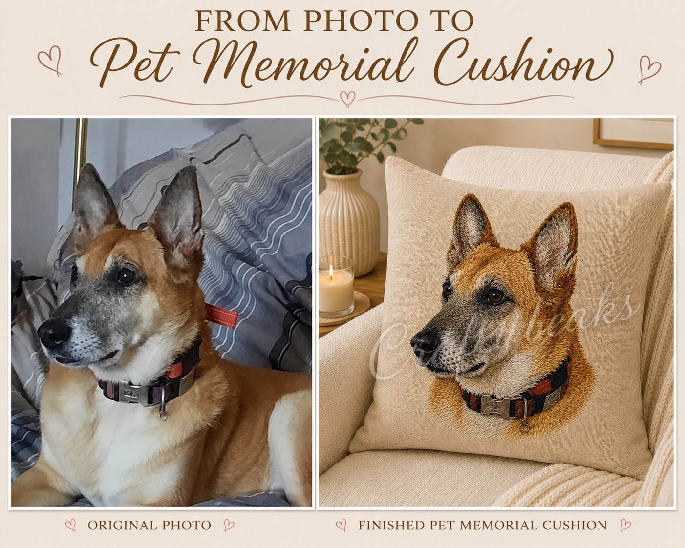 Personalised Pet Memorial Cushions, Dog, Cat, Bird, Horse.