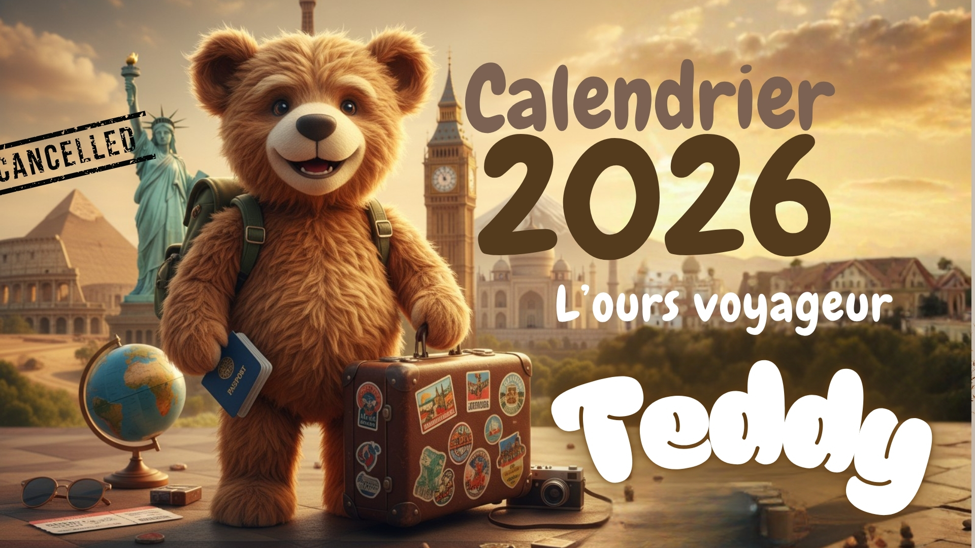 Calendrier 2026 illustré ours en peluche à imprimer 