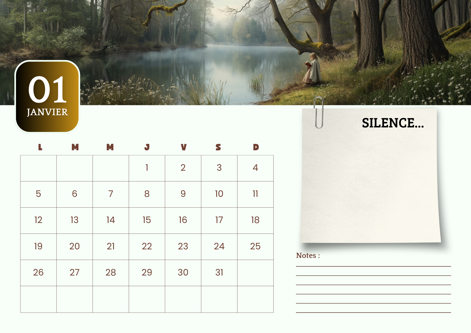 Calendrier 2026 Cottagecore à imprimer –ambiance champêtre