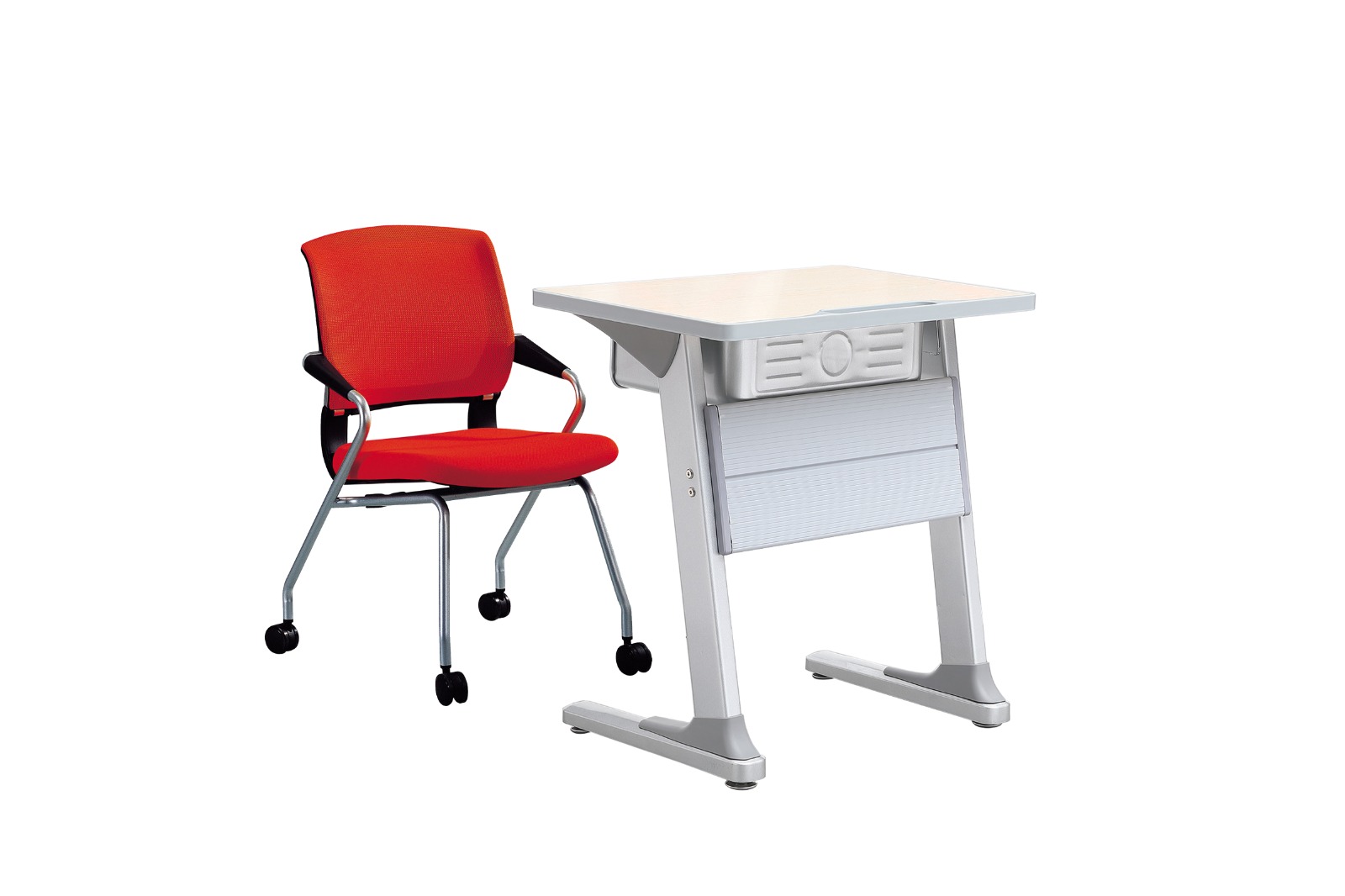 Modern Office Desk and Red Chair