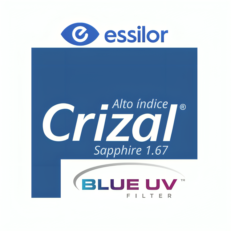 Crizal Alto Índice Stylis 1.67 Muito fina Sapphire Blue Uv