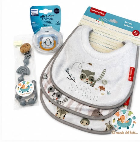 Set de Baberos y Chupón para Bebé con sujetador 