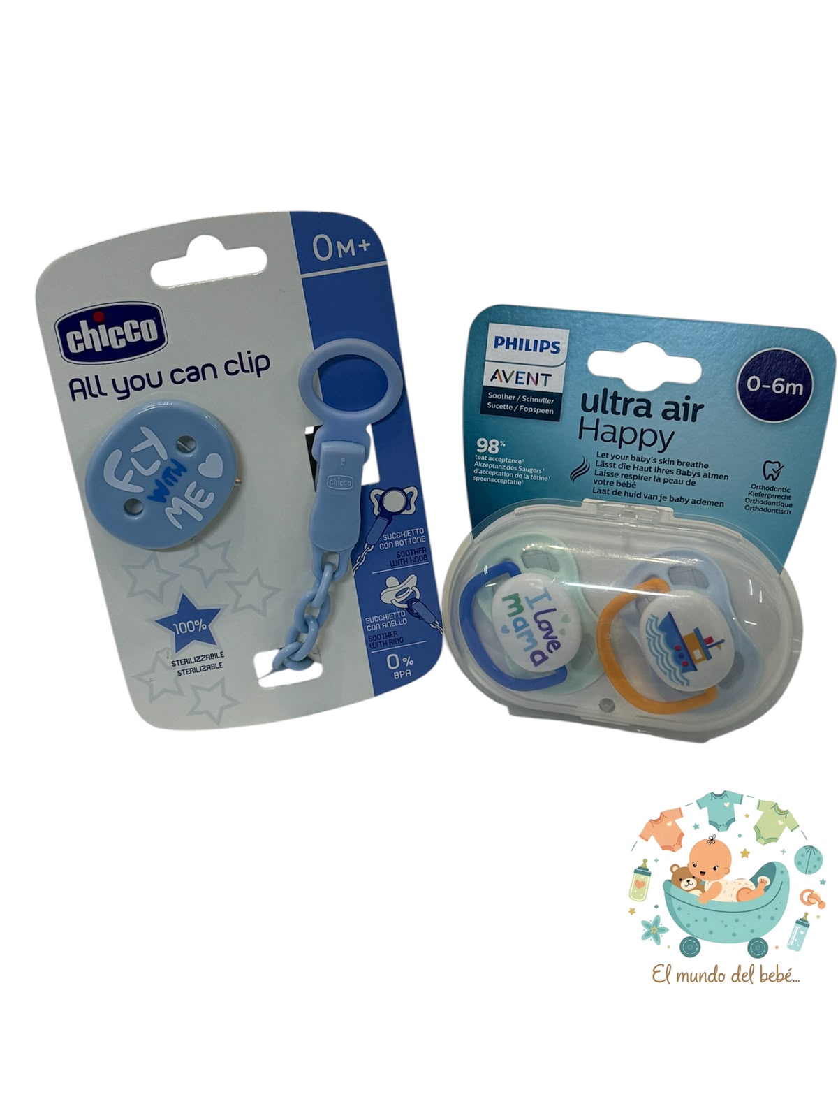Set de chupón y cadena para bebé
