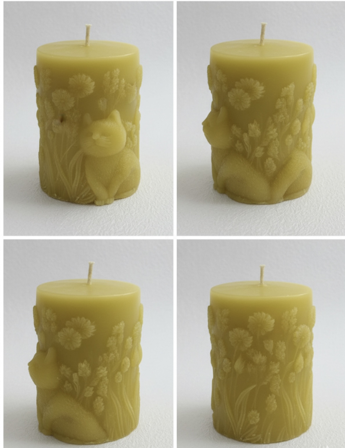 Cat and Flowers Beeswax Candle