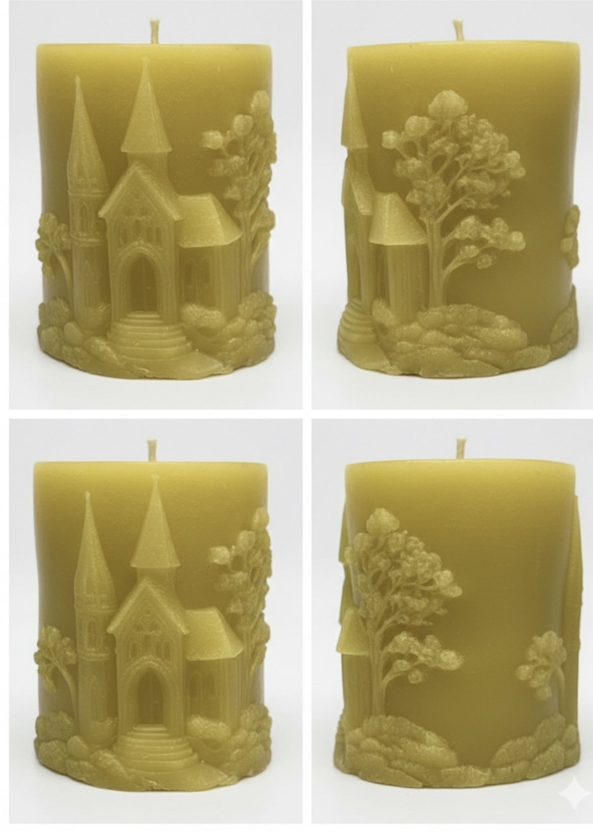Decorative Beeswax Candle - Church and Tree Design