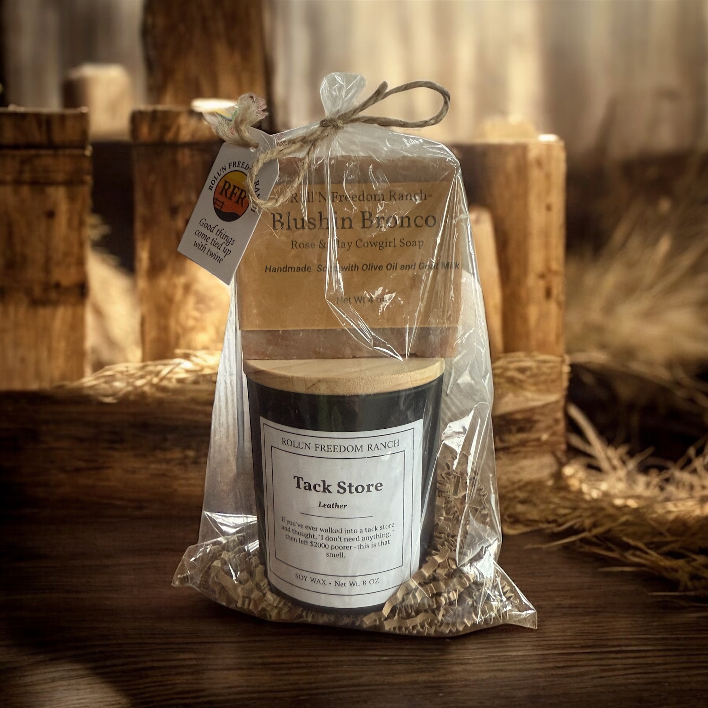 Cowgirl Gift Set Bundle Tack Store Leather Scented Candle & Cowgirl soap