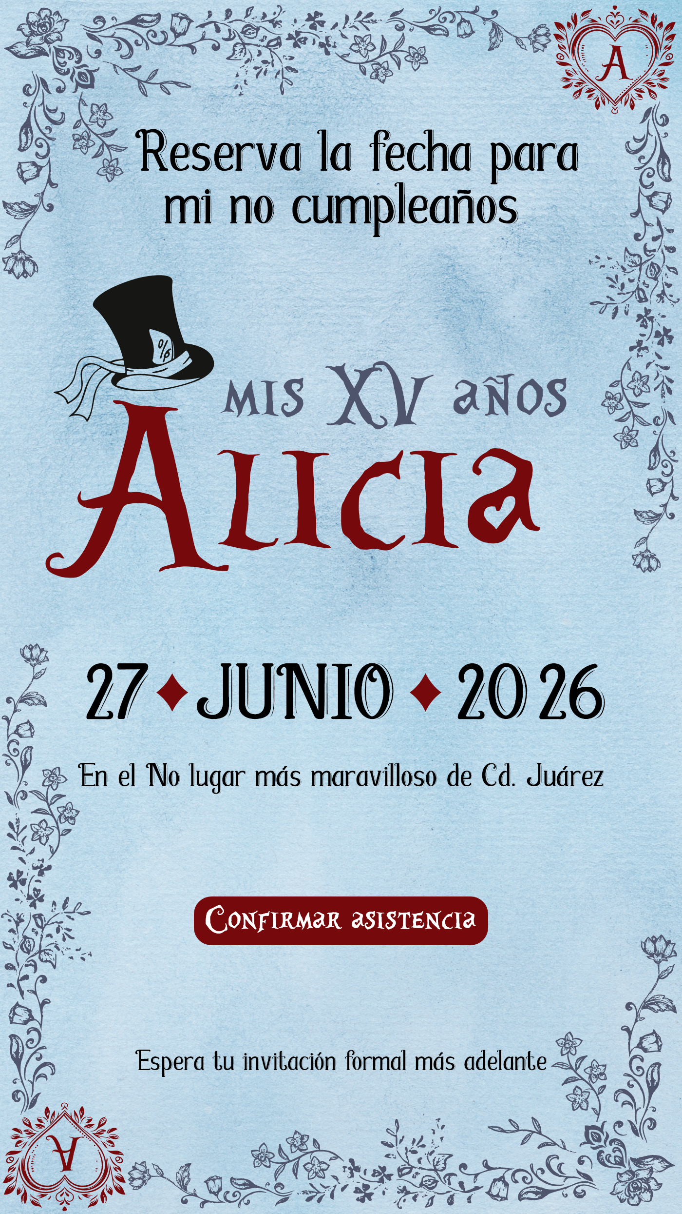 Save The Date Alicia en el País de las Maravillas