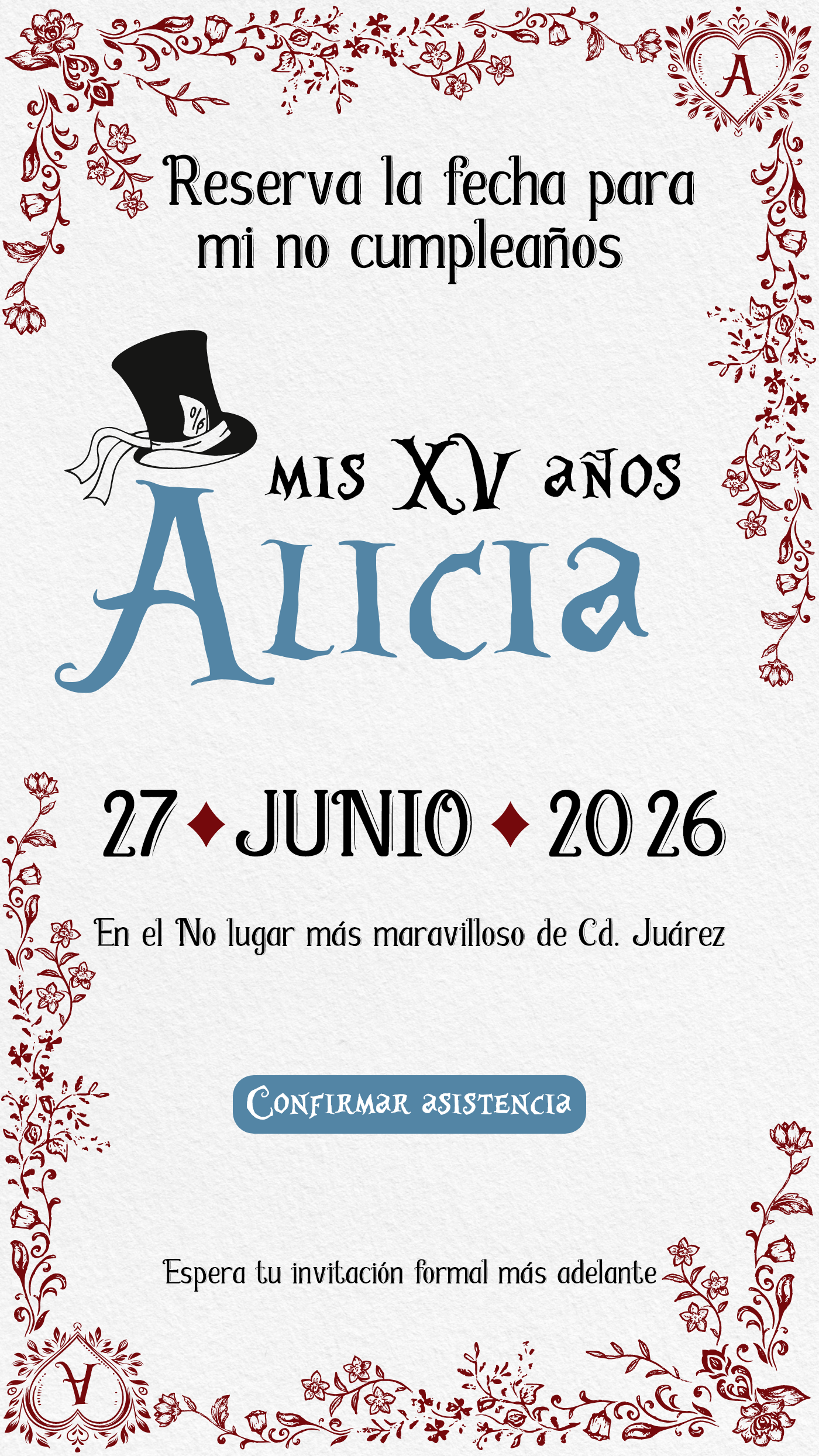 Save The Date Alicia en el País de las Maravillas