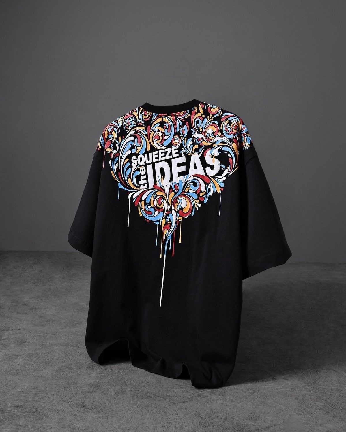 Black Oversized T-Shirt with Artistic Print