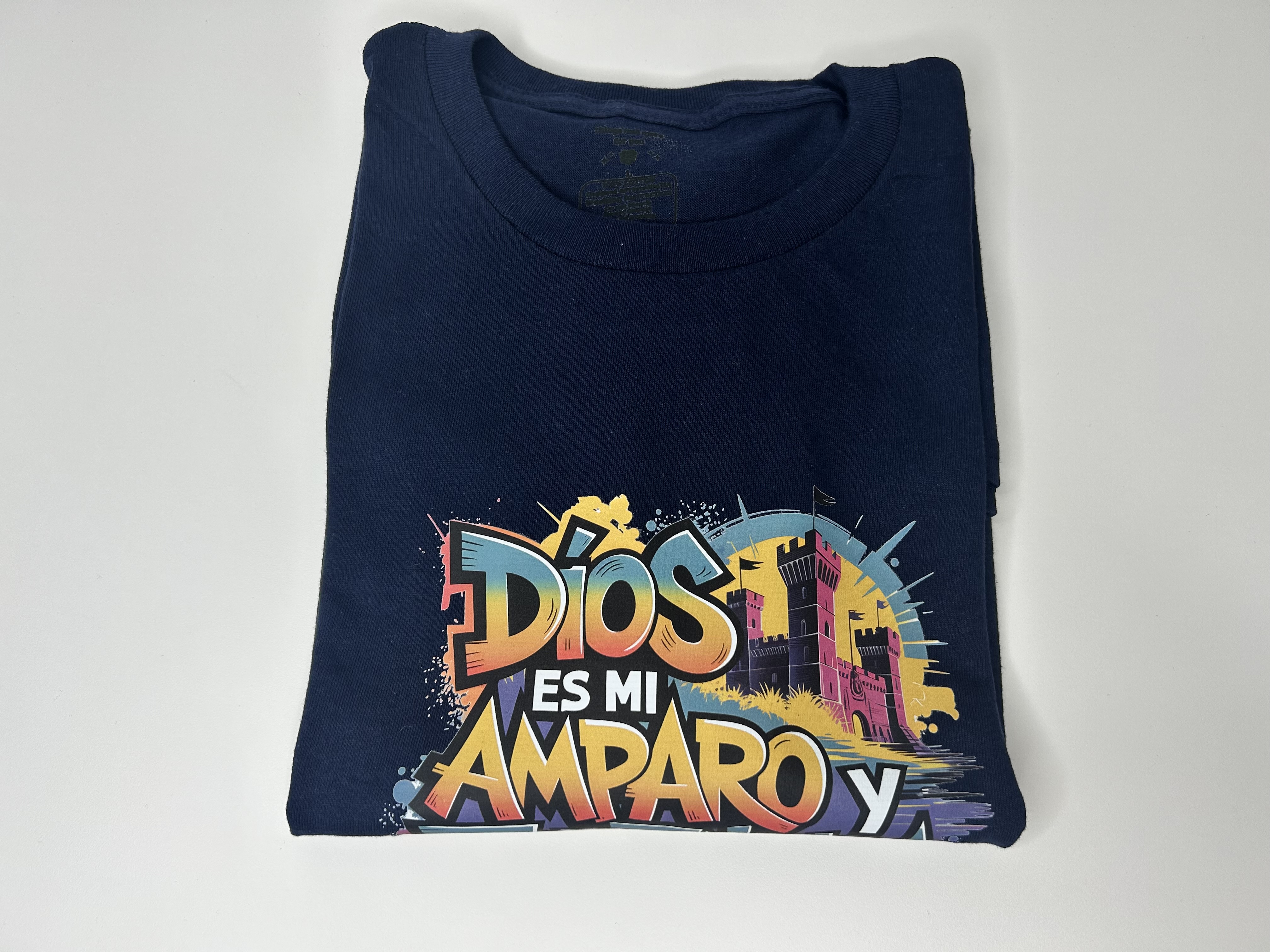 Christian T-shirt “God is My Refuge and Strength” – Size M, Blue