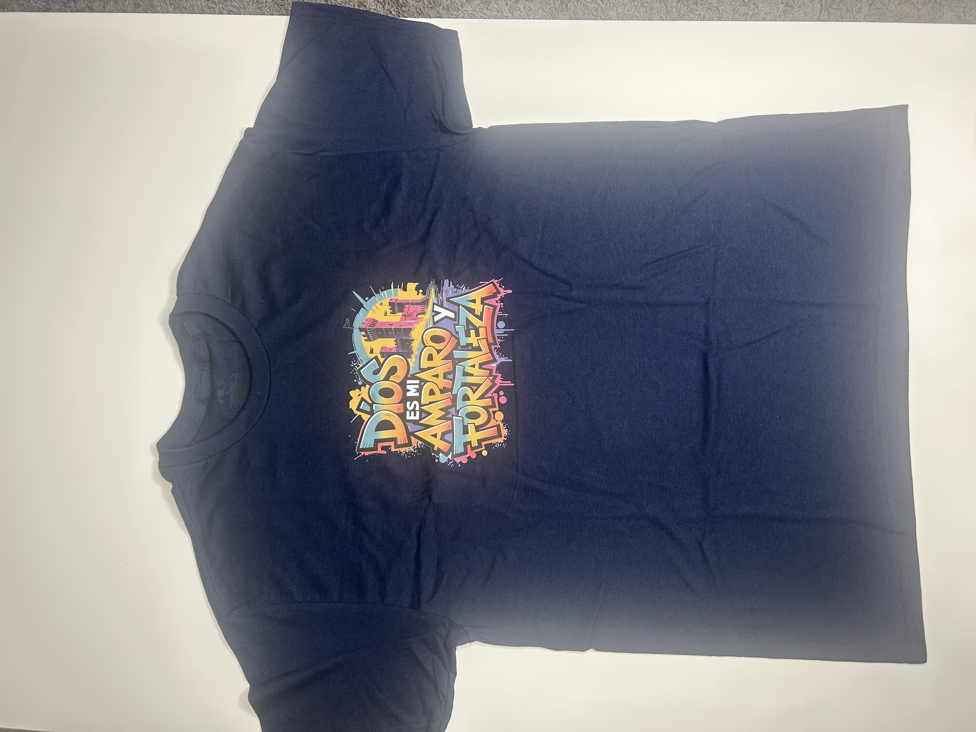 Christian T-shirt “God is My Refuge and Strength” – Size M, Blue