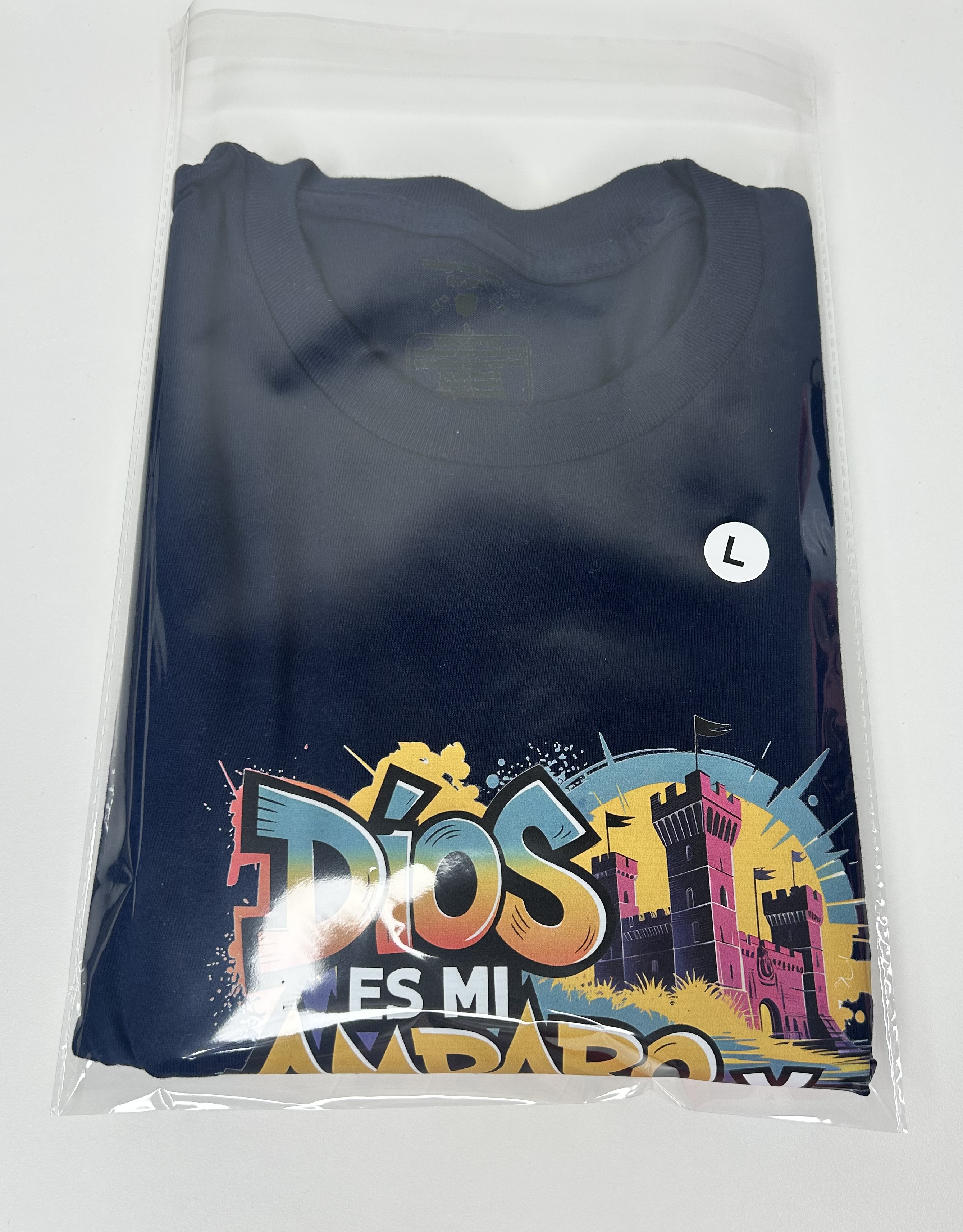 Christian T-shirt “God is My Refuge and Strength” – Size M, Blue