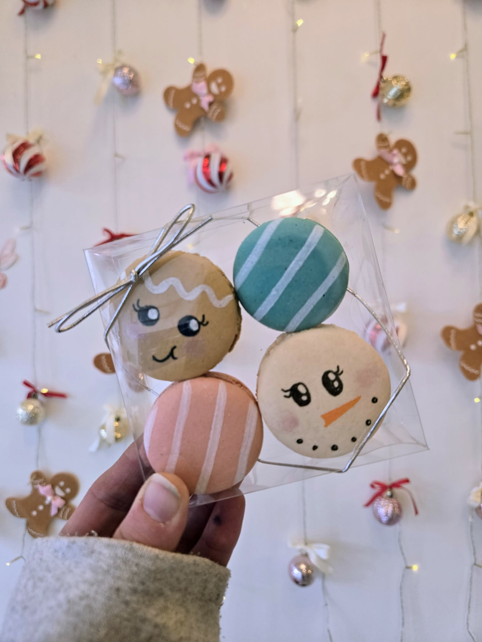 Pink Christmas Character Macarons