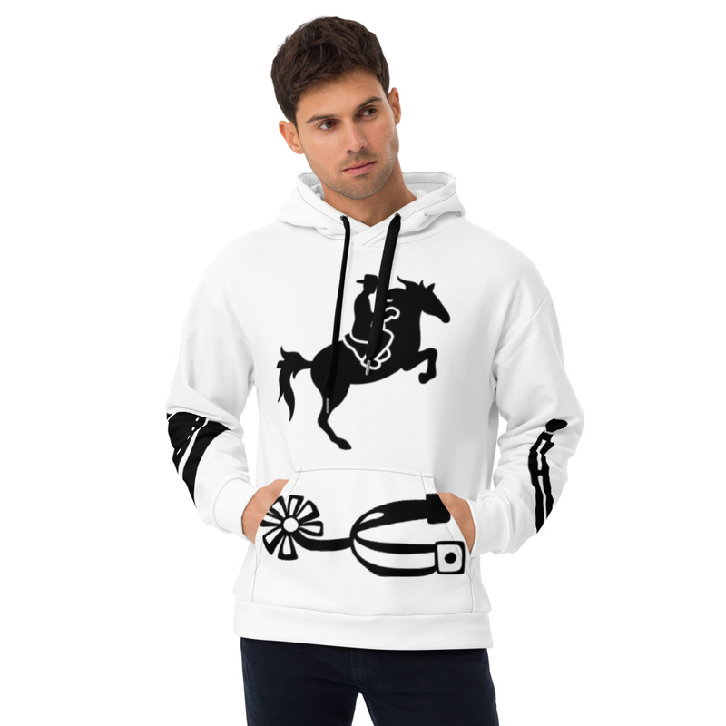 White Hoodie with Horse Rider Print