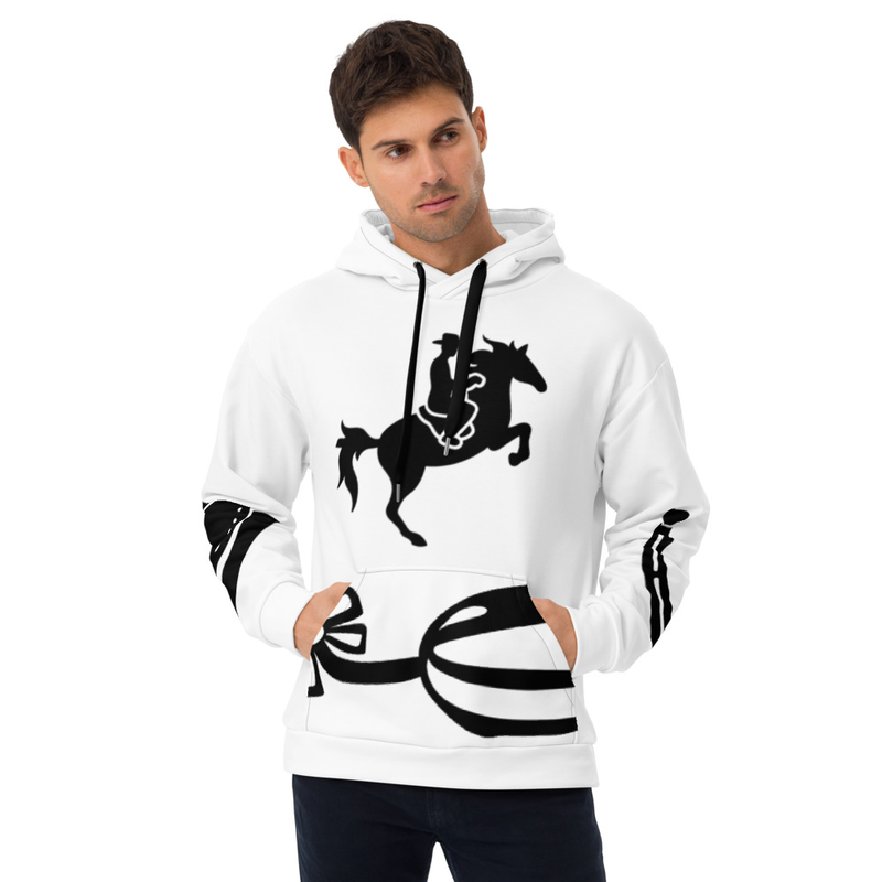 White Hoodie with Horse Rider Print