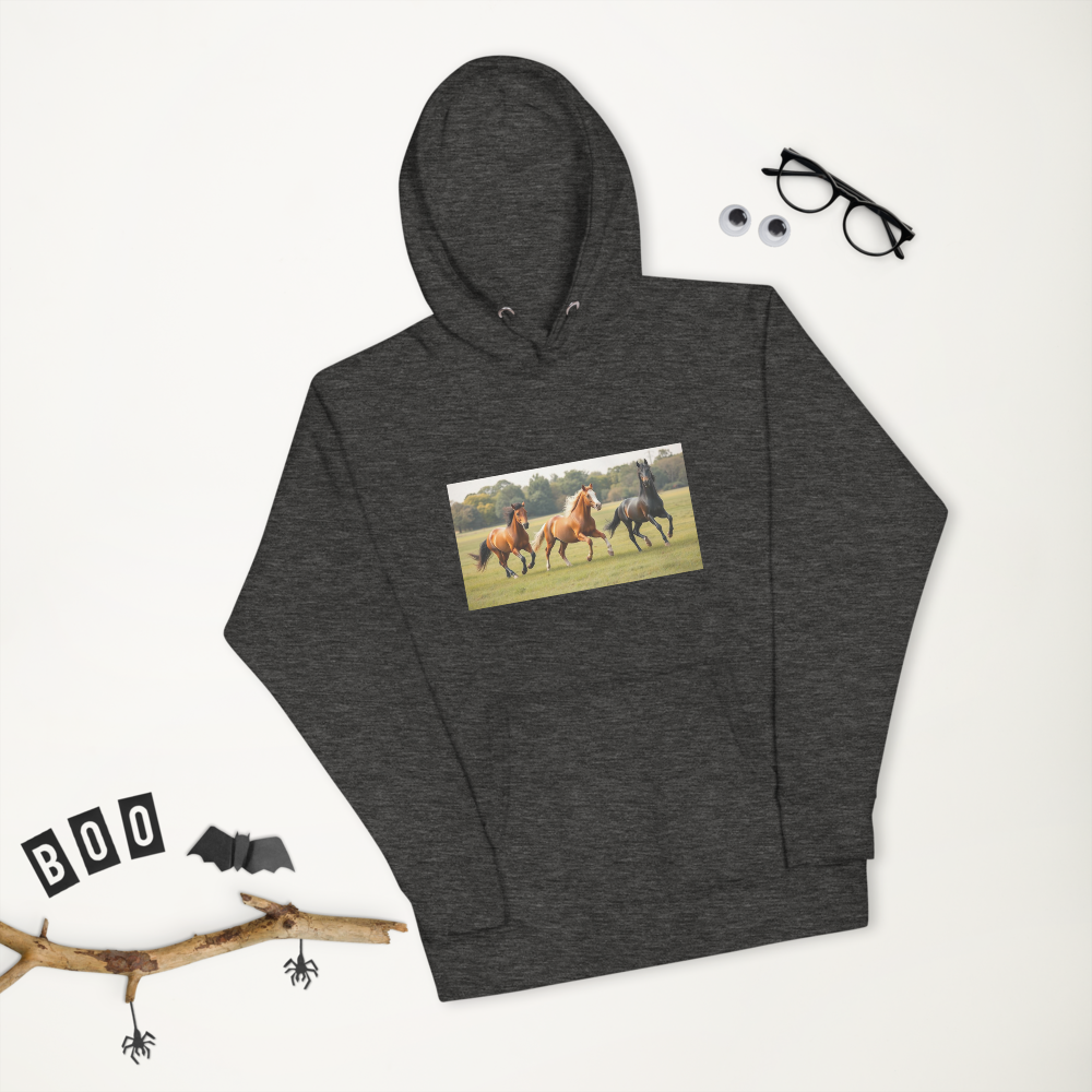 Grey Hoodie with Horses Running