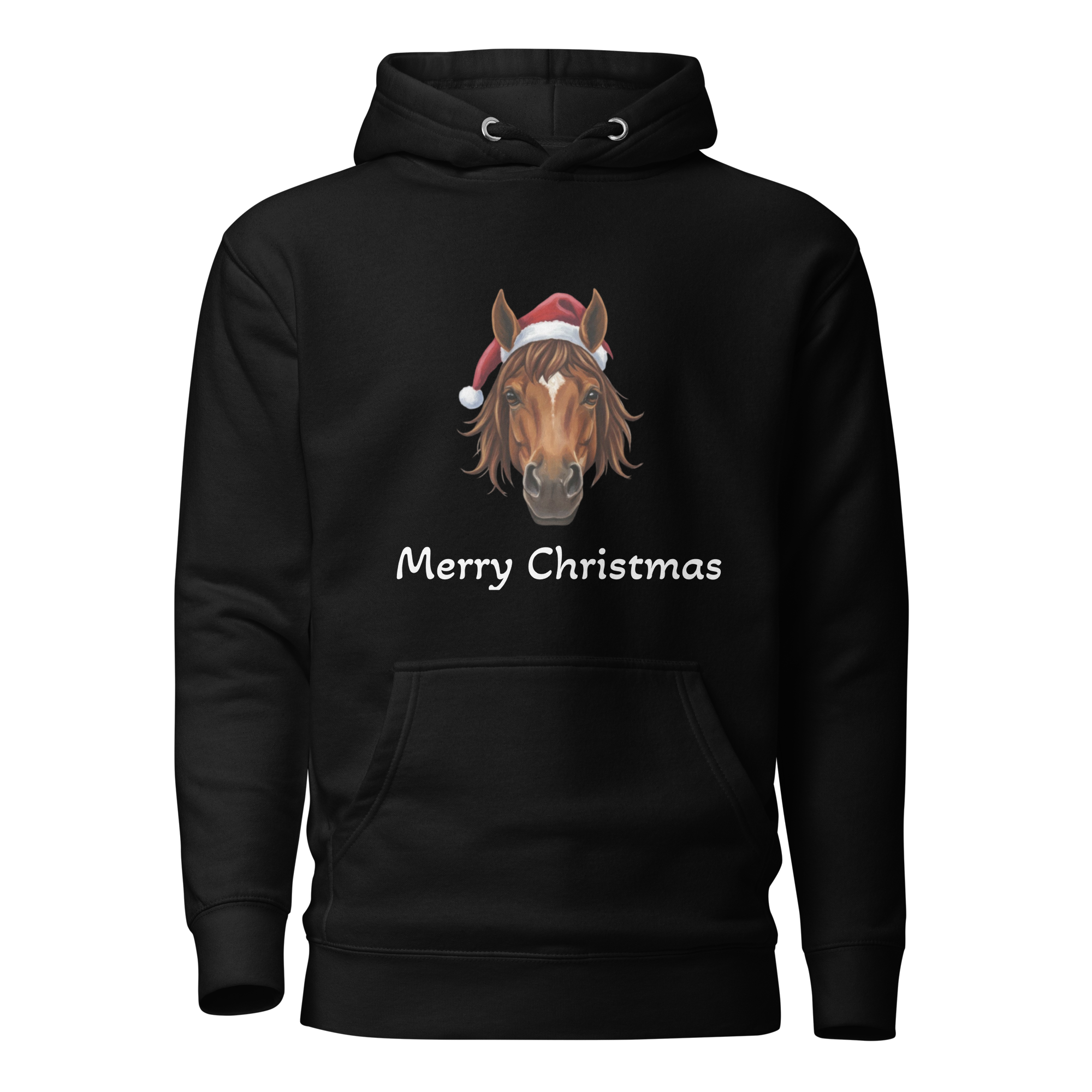 Black Santa Hat Horse Face Hoodie Sweatshirt