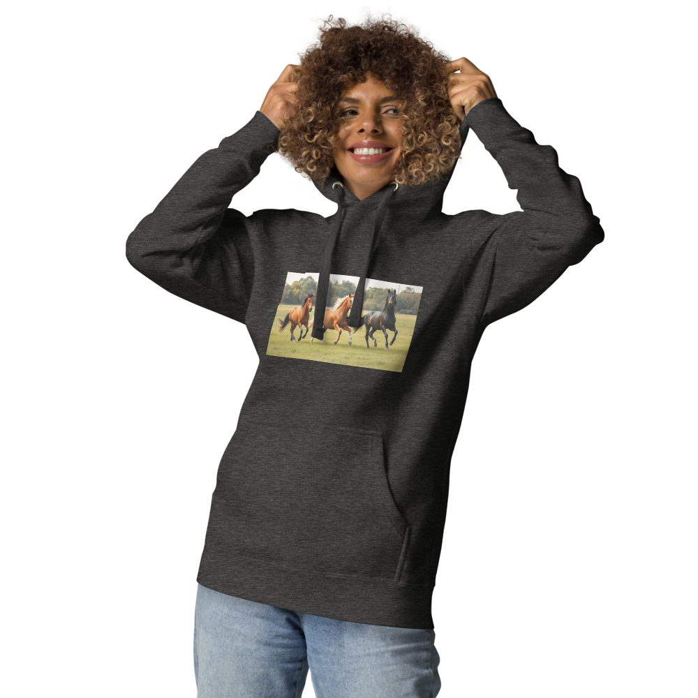 Grey Hoodie with Horses Running 