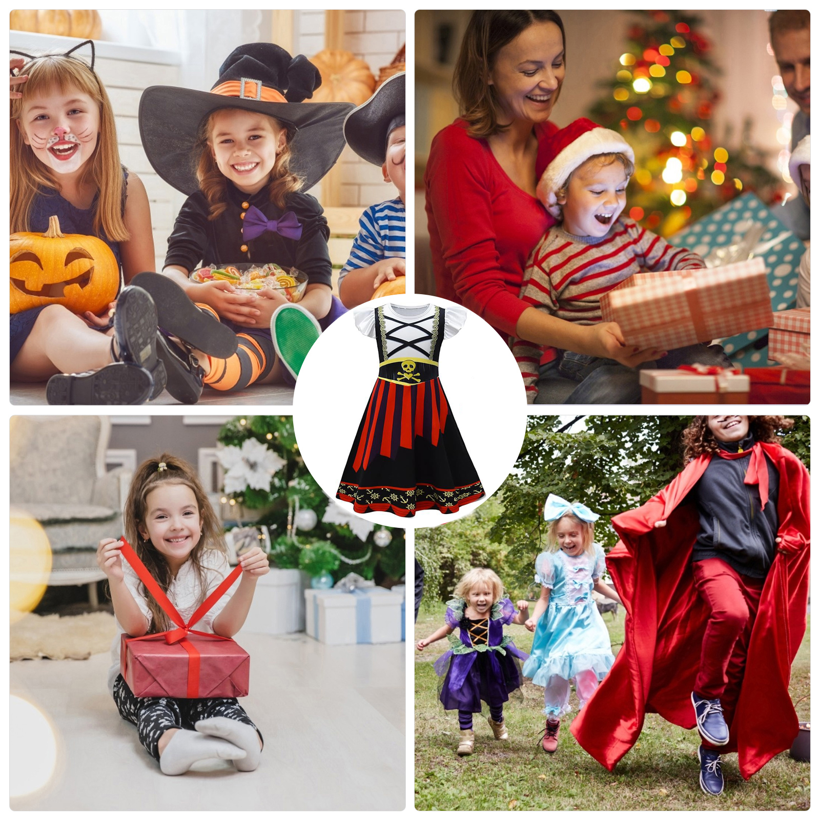 Girls Pirate Dress Toddler Buccaneer Costume Kids Dance Skirt Birthday Party Halloween Role Play Outfits-black