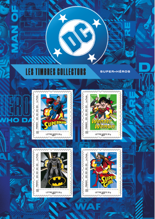 Stamps - France - Collector 4 stamps - Superheroes - Green Letter