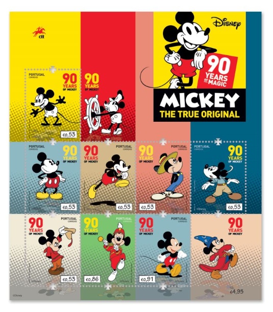 Stamps - Portugal - Mickey Block - 90 Years