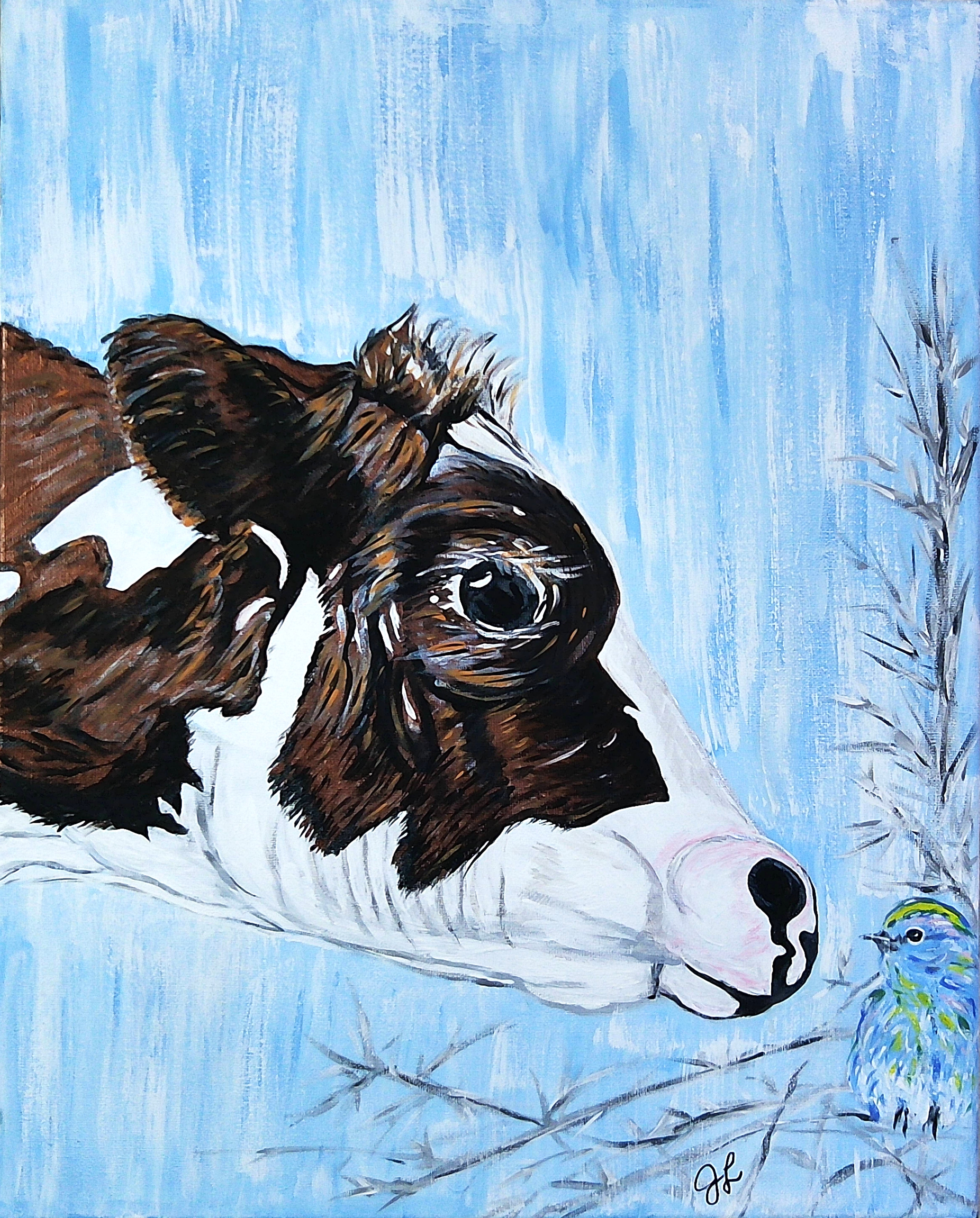 Hand-painted Red Holstein & Blue Bird Art Work