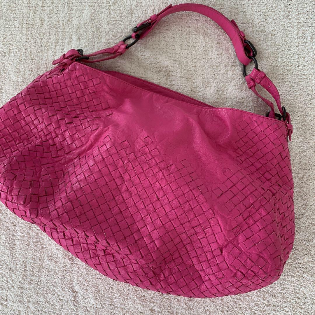 Woven Pink Leather Shoulder Bag