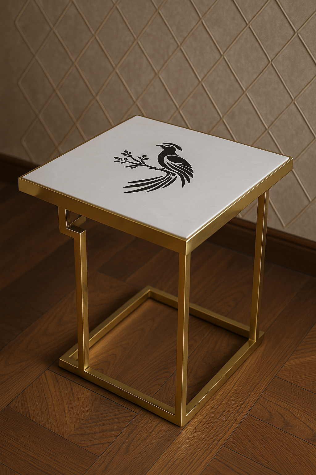Modern Side Table with Bird Design