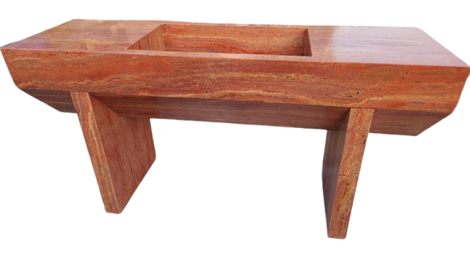 Red Travertine Standing Wash Basin with Vanity