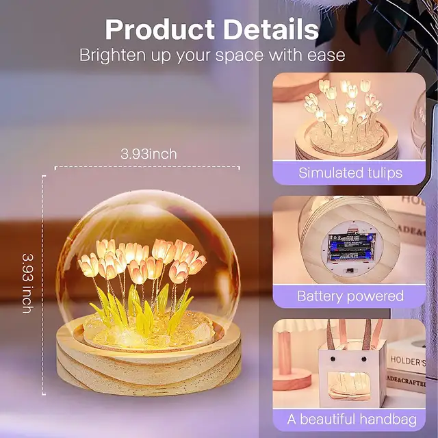 Tulip Flower Glass Dome Lamp