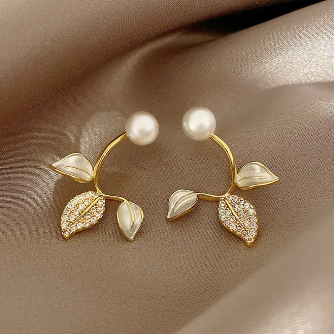 Elegant Pearl Leaf Earrings