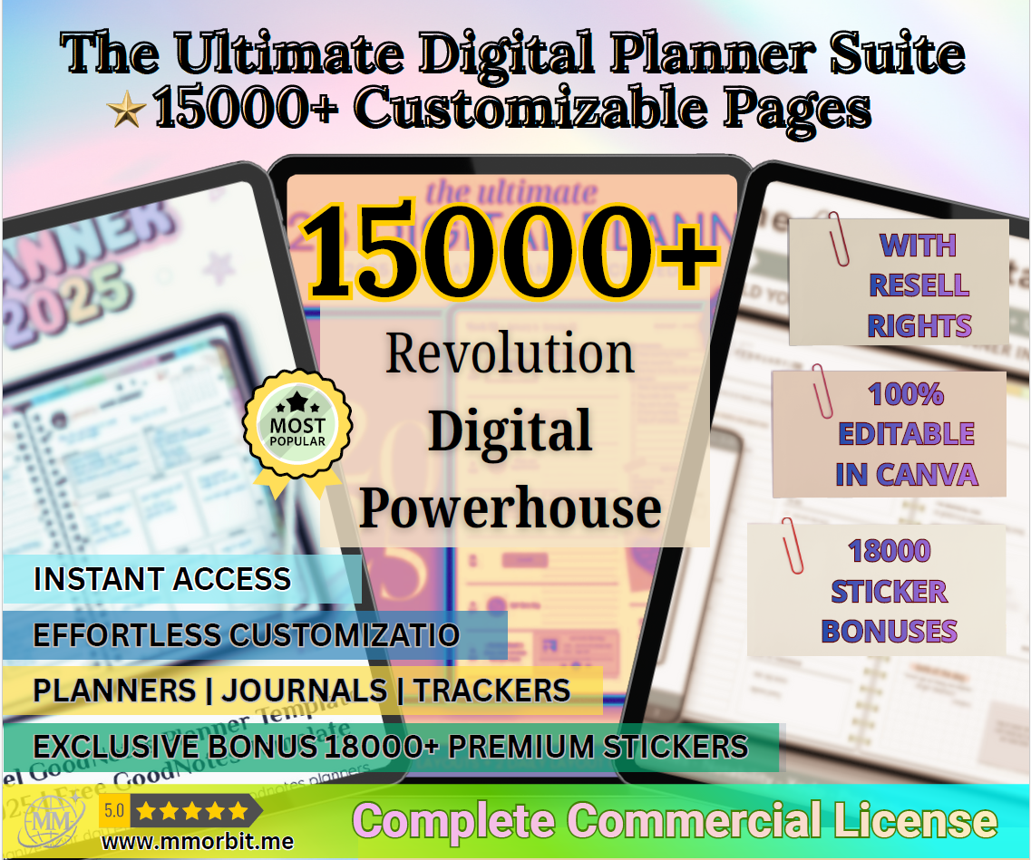 15000+ Pages of PLR Planners, Journals, Trackers, + 8000 Bonus Digital Stickers! Mega Template Bundle with Resell Rights (Limited-time offer!)