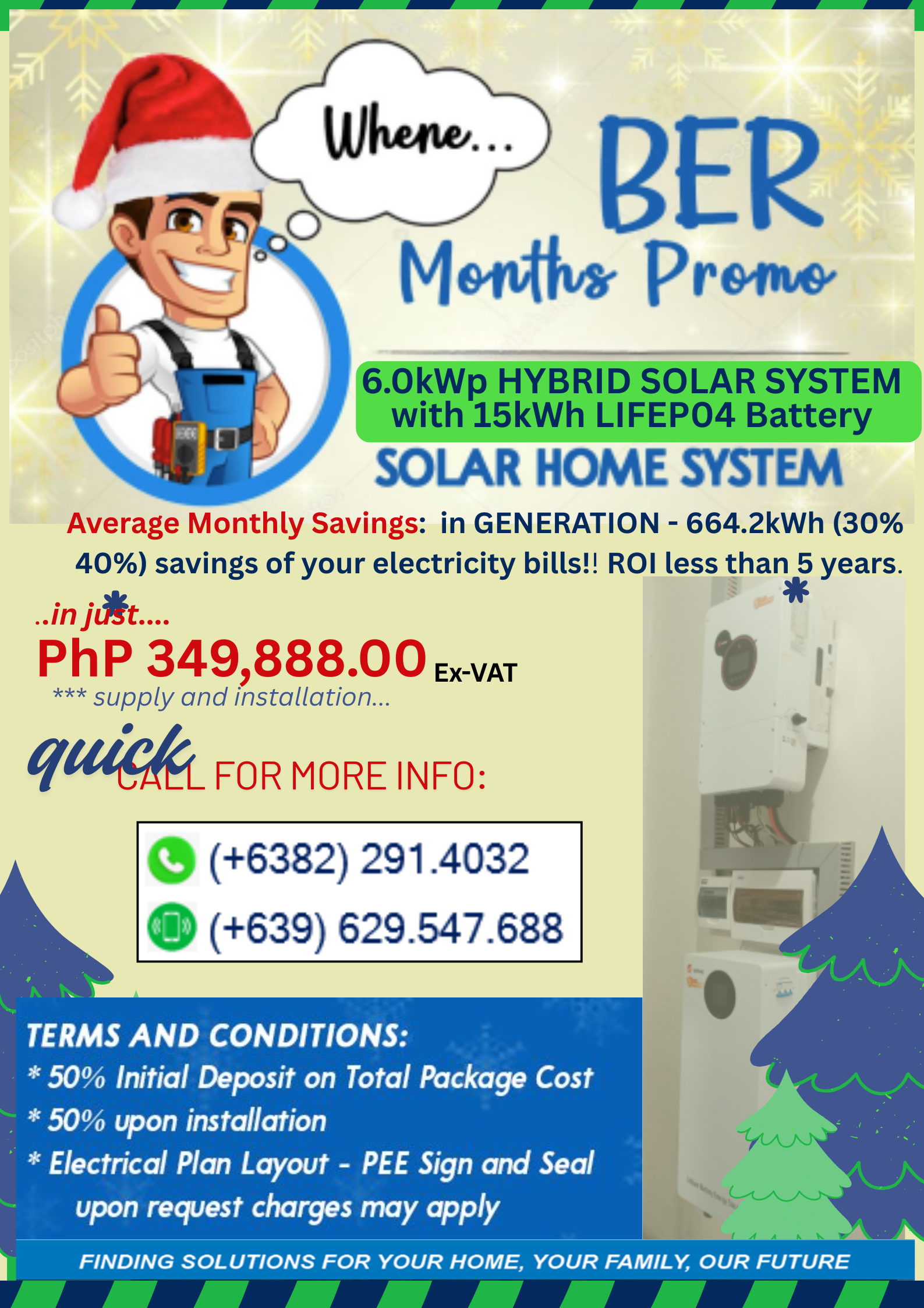 6.0kWp Hybrid Solar System with 15kWh LiFePO4 Battery