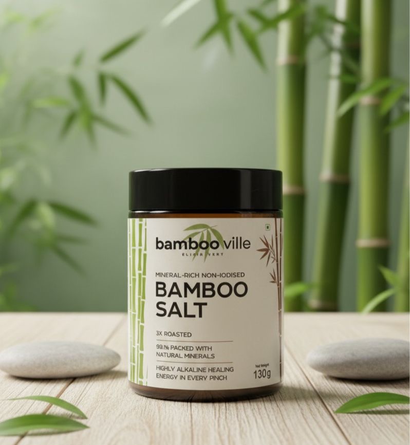 Bamboo Ville Mineral-Rich Non-Iodised Bamboo Salt, 3X Roasted, Highly Alkaline, Natural Minerals, 130g
