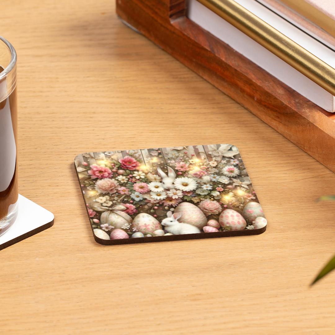 Easter-themed set of 4 square cork backed coasters