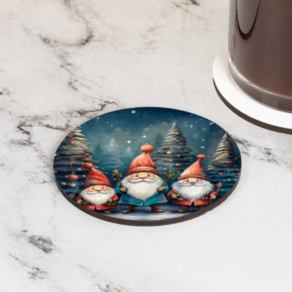 Christmas Gnome set of 4 Round cork backed Coasters