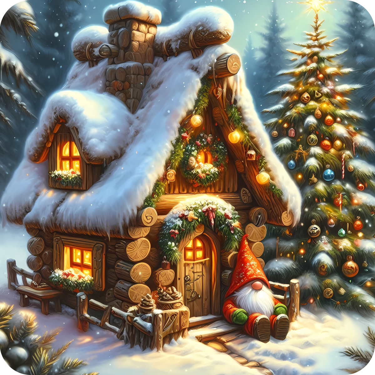 Set of 4 Cozy Christmas Cabin Coasters