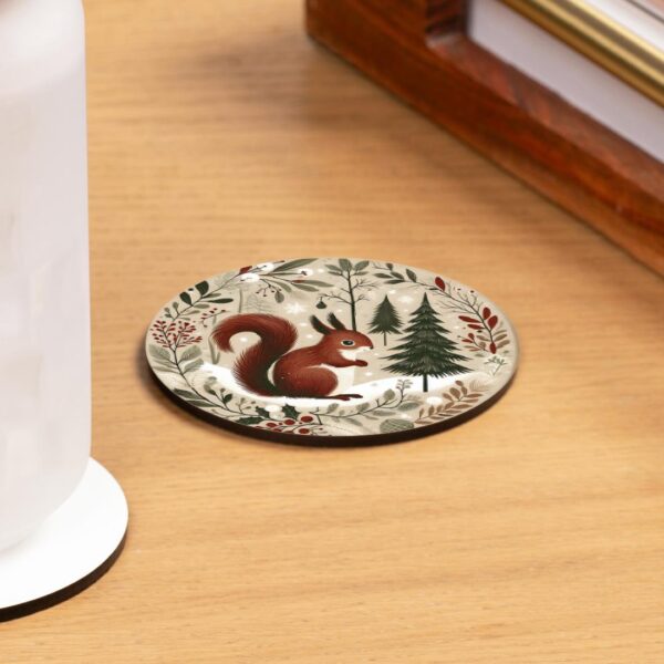 Squirrel-themed decorative coasters set of 4