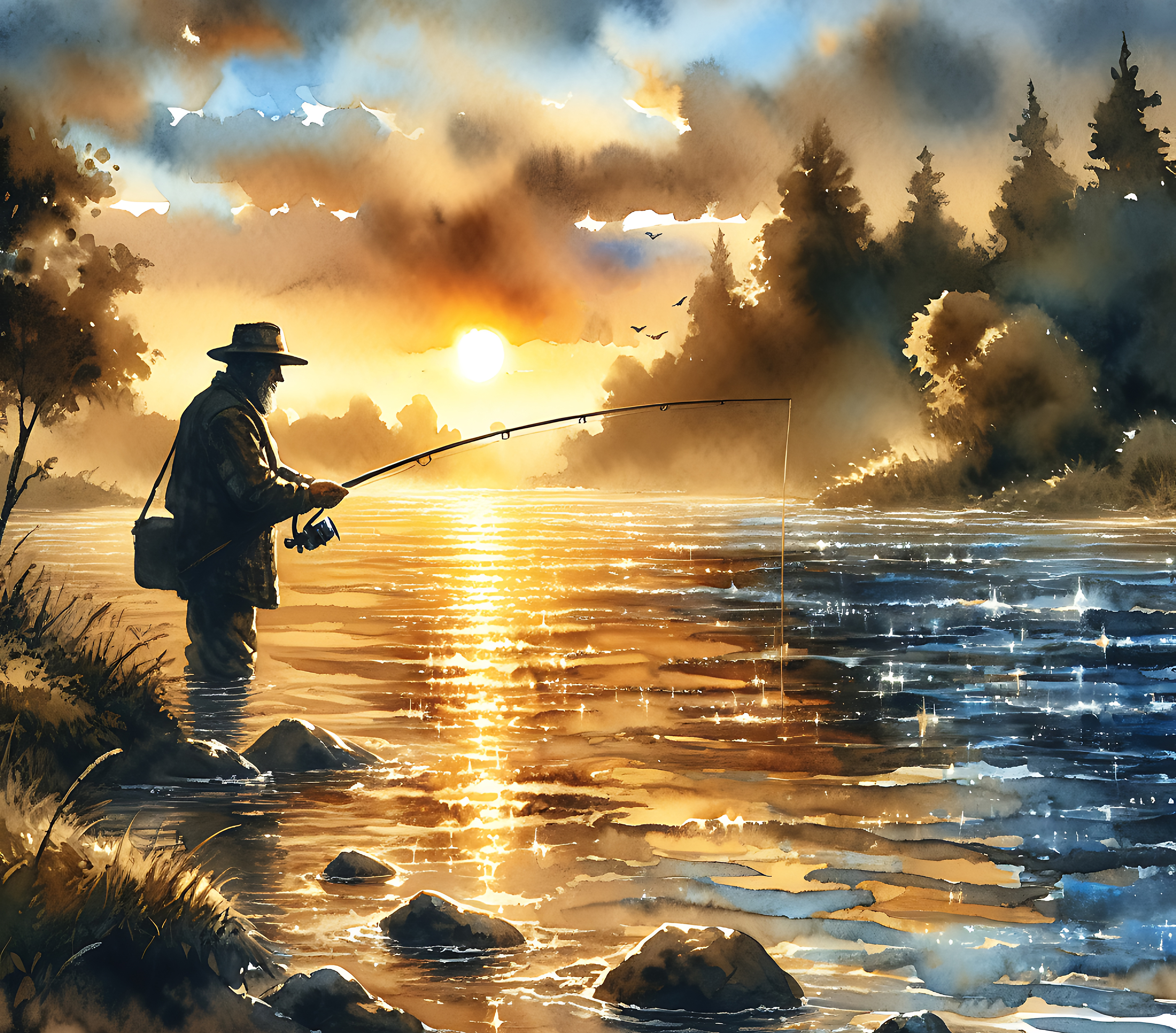 Fishing Scene Wall Clock