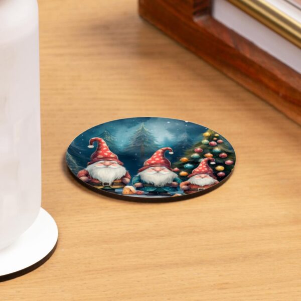 Christmas Gnome set of 4 Round cork backed Coasters