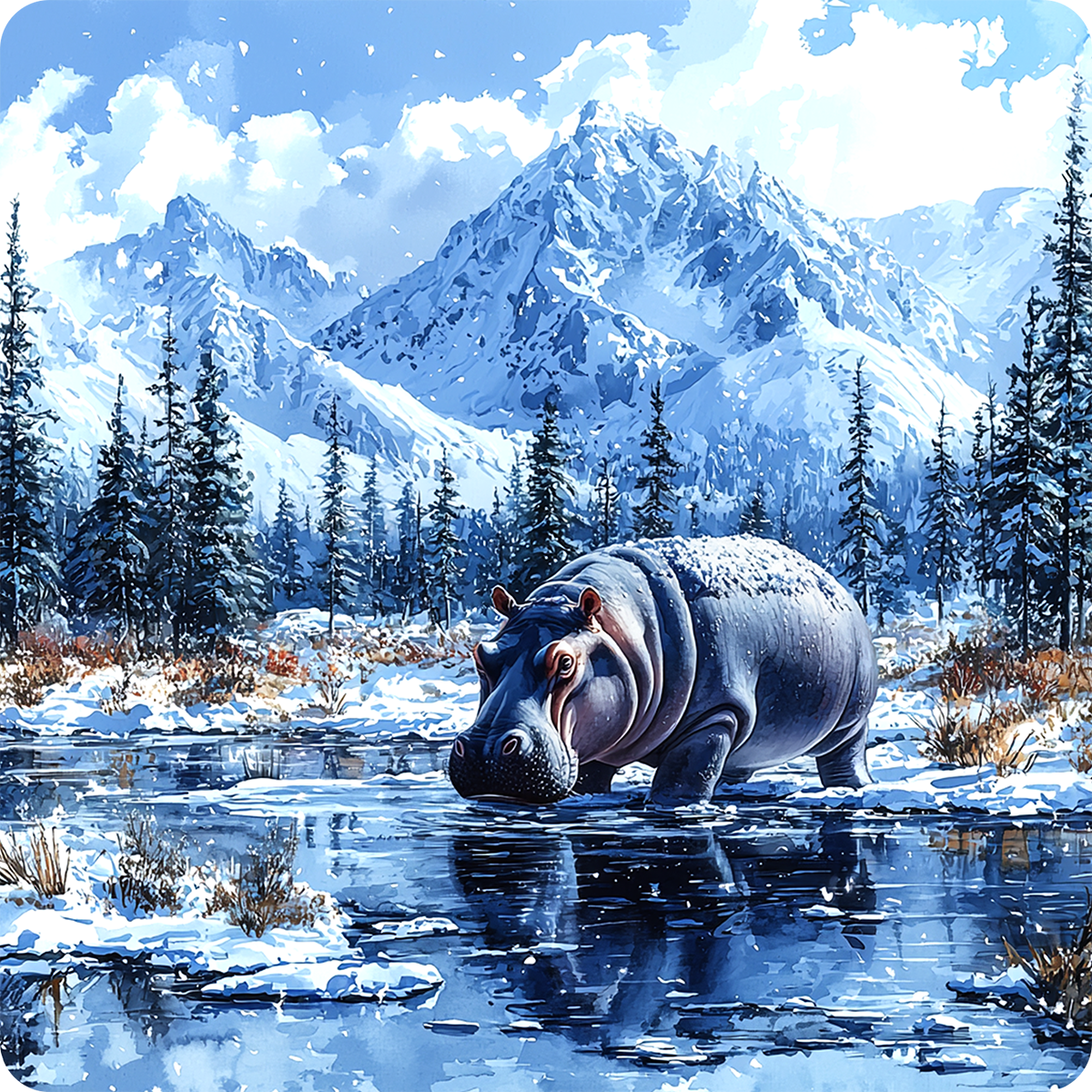 Hippo Winter Wall Clock