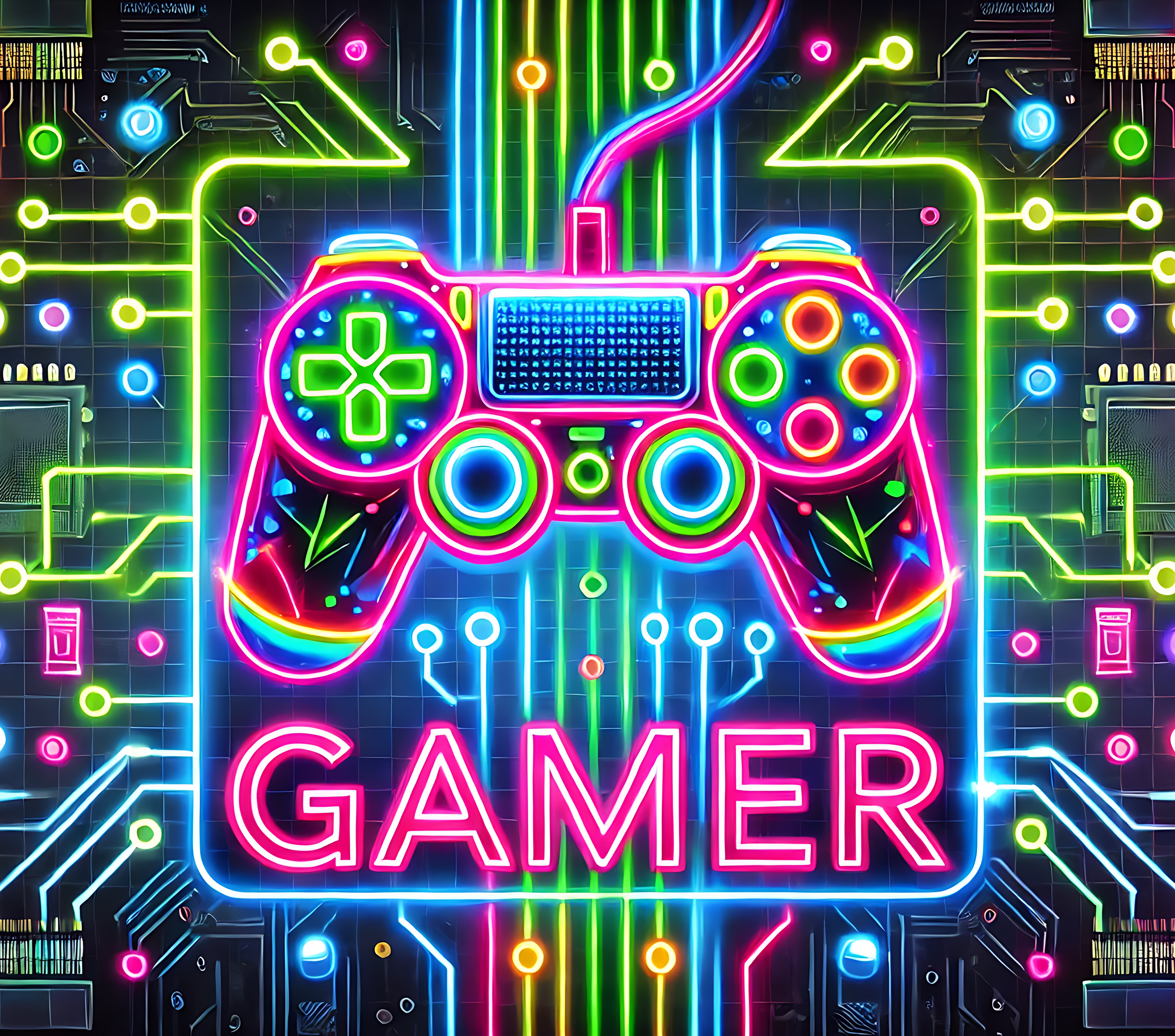 Neon Gamer Controller Art