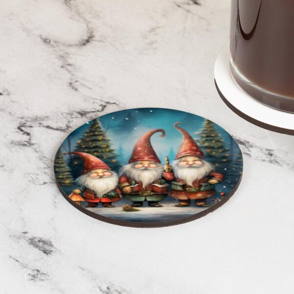 Christmas Gnome set of 4 Round cork backed Coasters