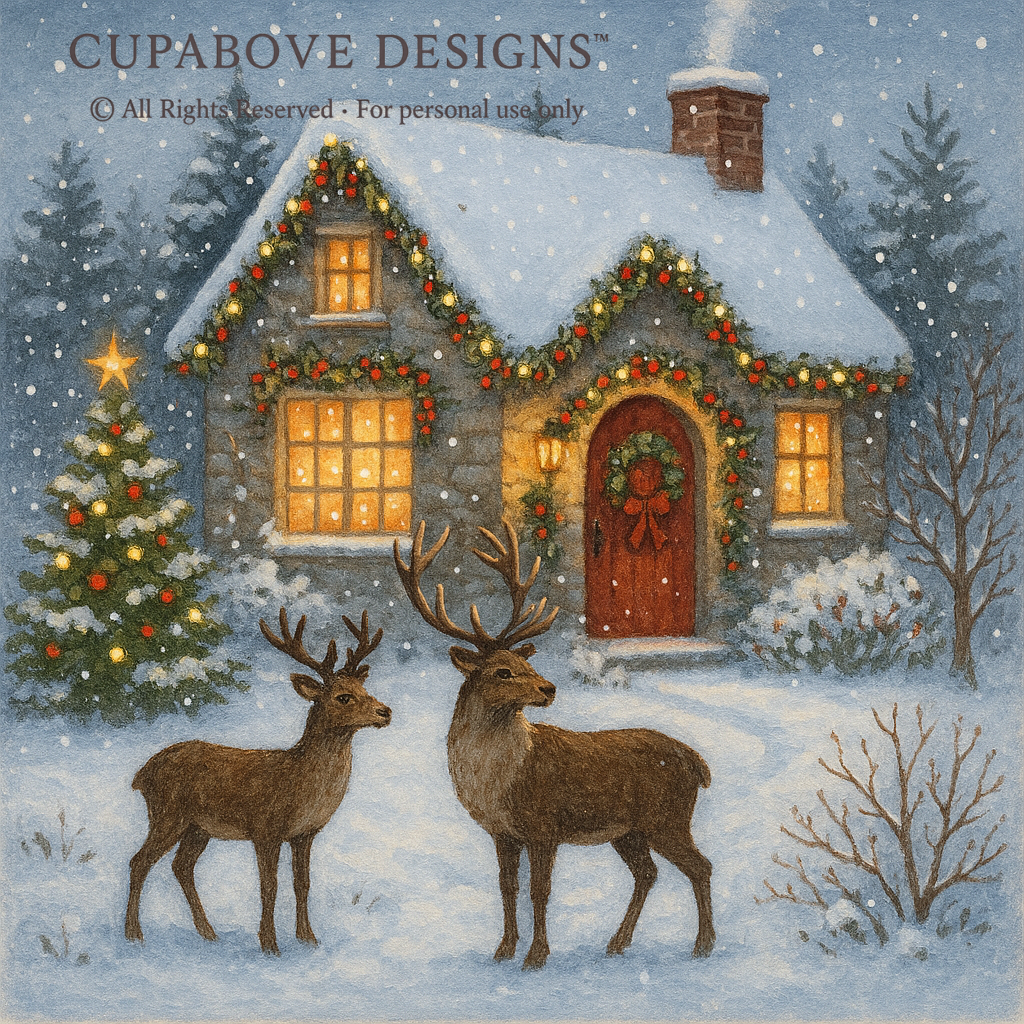 Festive Holiday Cottage Art Print